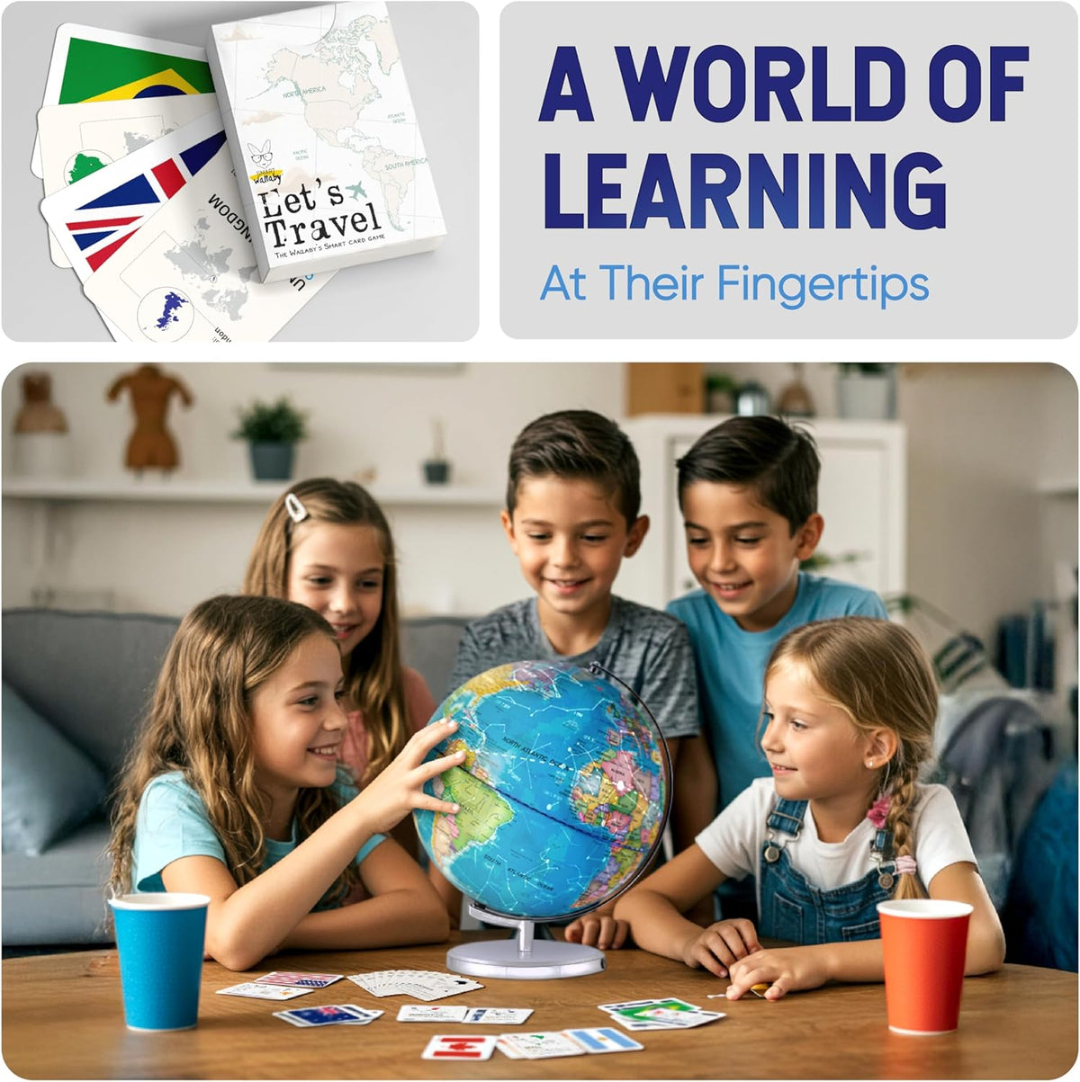 Adventure Around the World Light Up Globe for Kids Ages 5+ STEM Geography Learning with LED Night Light and Trivia Cards
