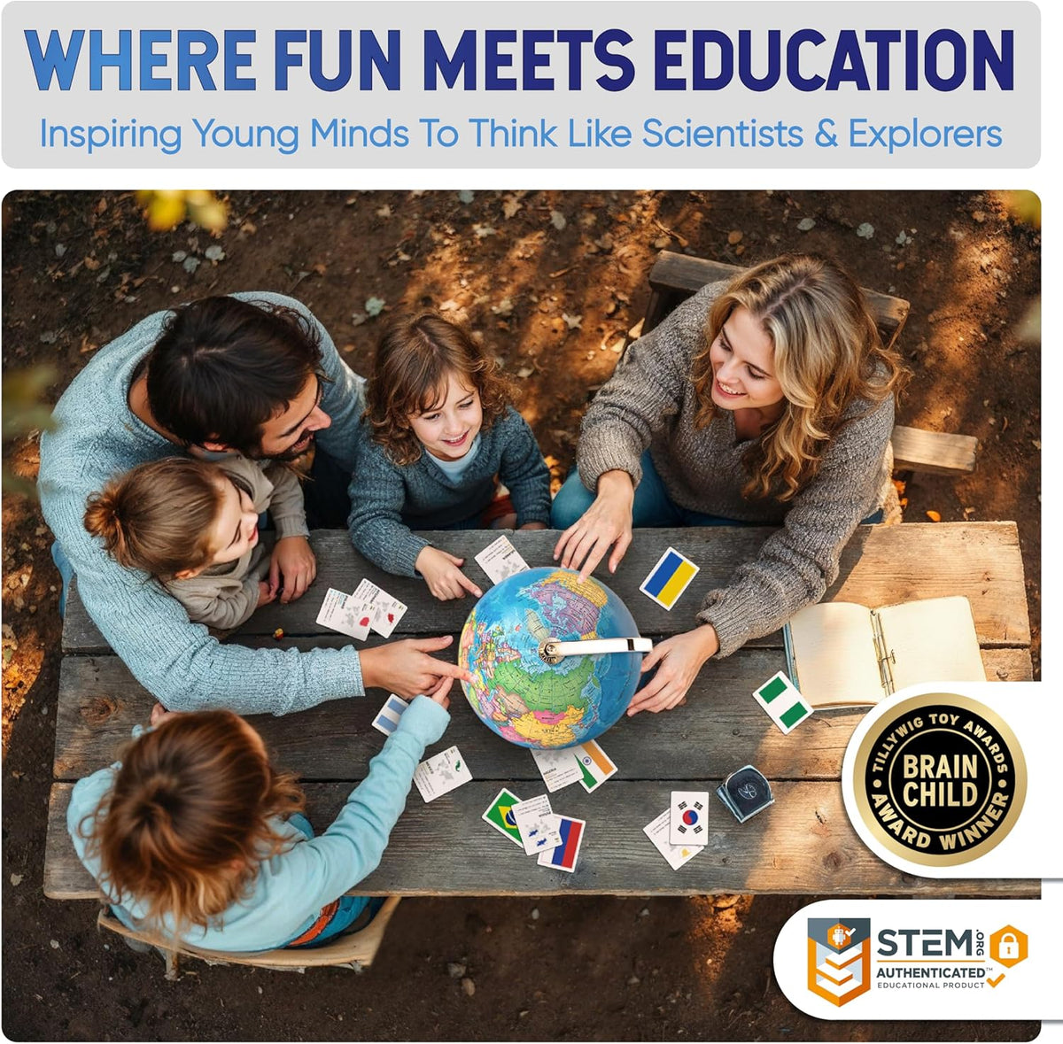 Adventure Around the World Light Up Globe for Kids Ages 5+ STEM Geography Learning with LED Night Light and Trivia Cards