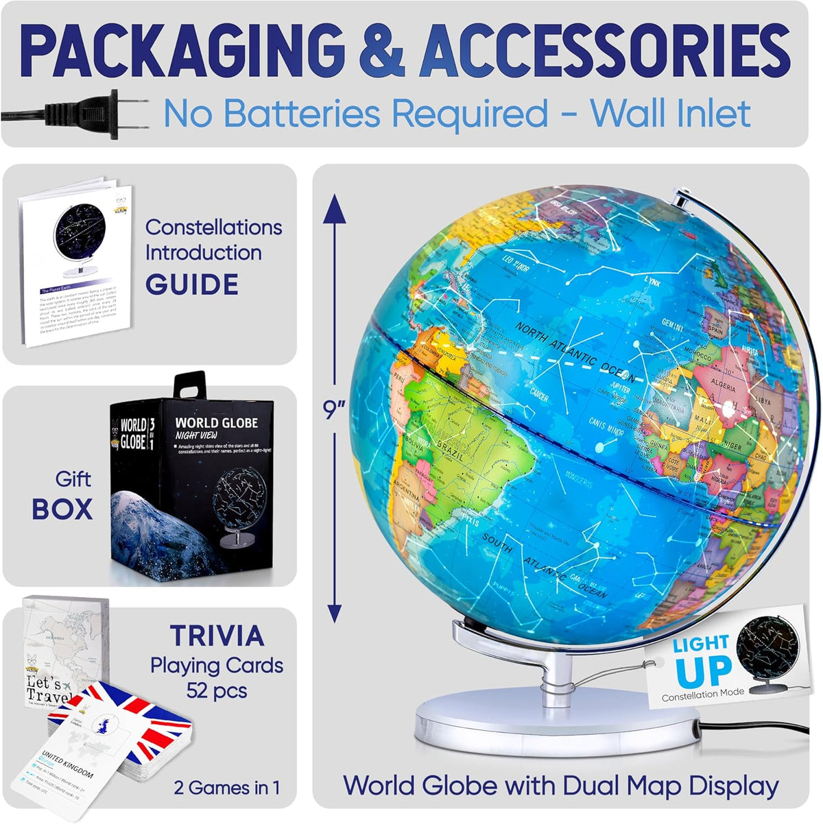 Adventure Around the World Light Up Globe for Kids Ages 5+ STEM Geography Learning with LED Night Light and Trivia Cards