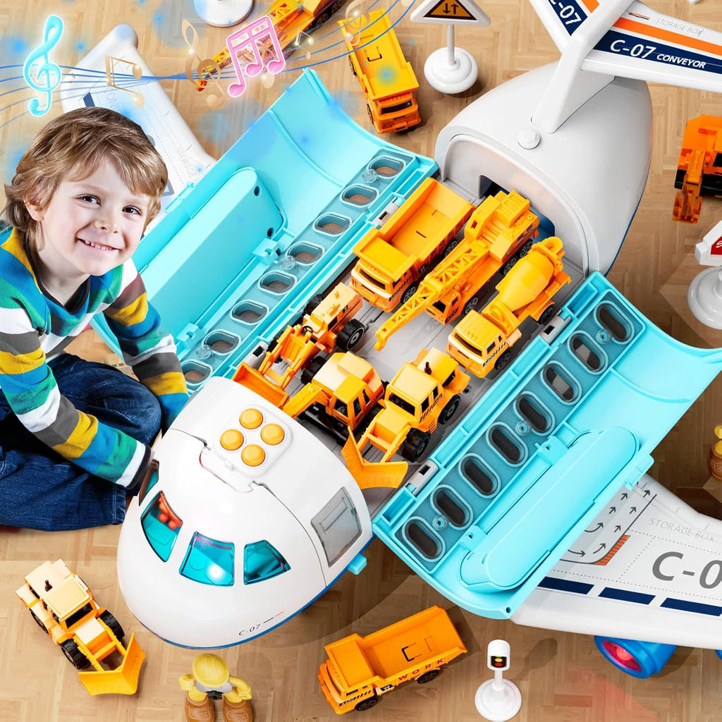 Sky Explorer Cargo Airplane Adventure with Lights, Sounds & Construction Vehicle Play Set
