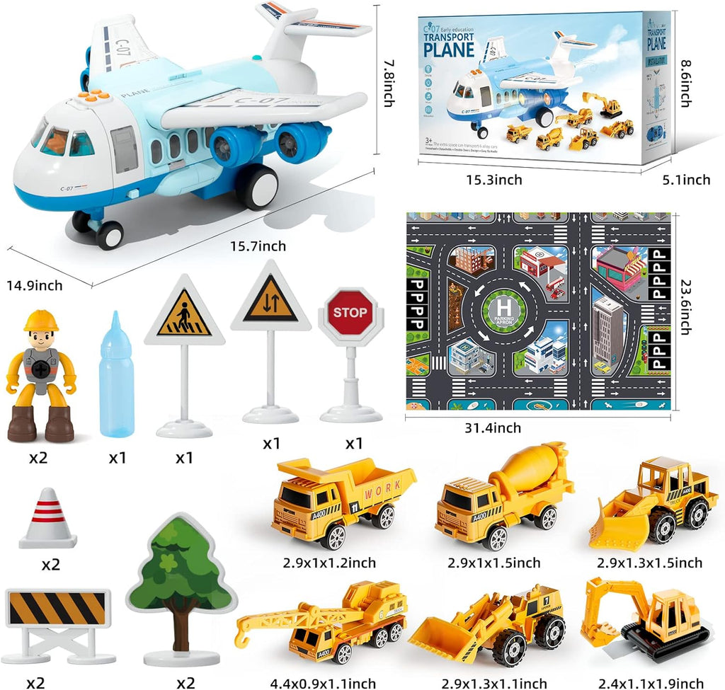 Sky Explorer Cargo Airplane Adventure with Lights, Sounds & Construction Vehicle Play Set