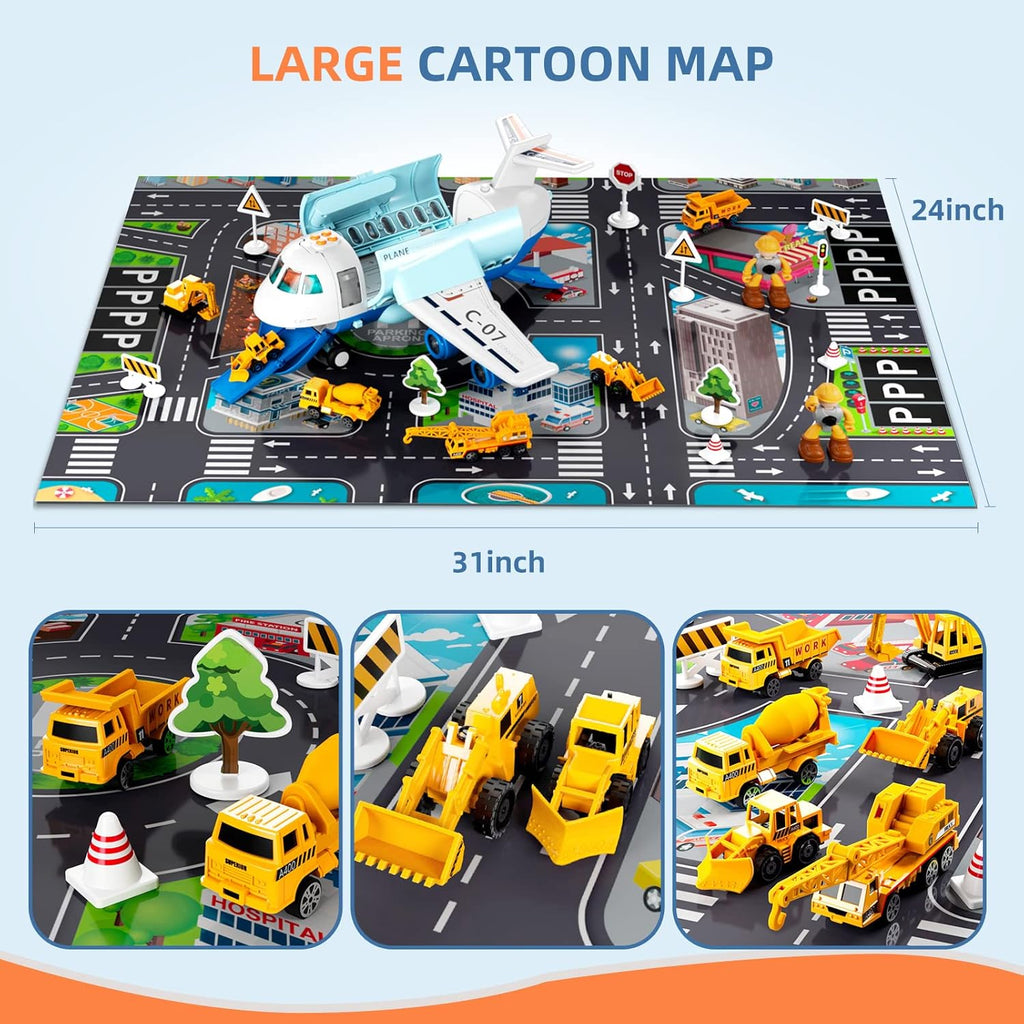 Sky Explorer Cargo Airplane Adventure with Lights, Sounds & Construction Vehicle Play Set