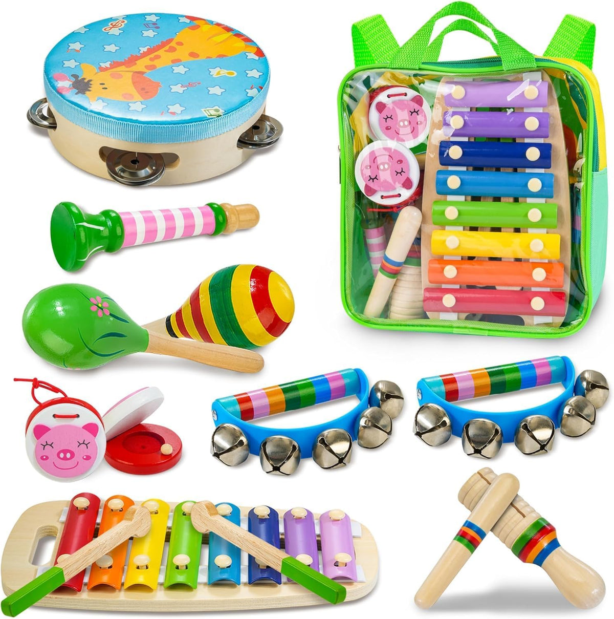 Little Music Makers Orchestra 12 Piece Wooden Musical Instrument Set for Kids Ages 2 to 5