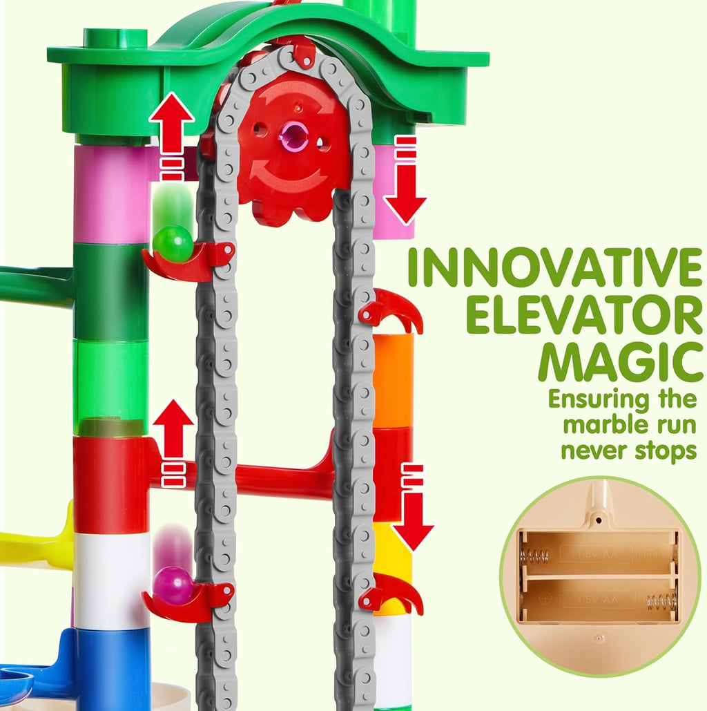 Epic Glow in the Dark Marble Run Building Set with Motorized Elevator