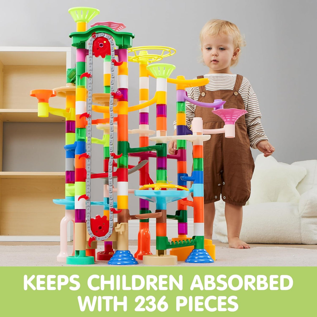 Epic Glow in the Dark Marble Run Building Set with Motorized Elevator