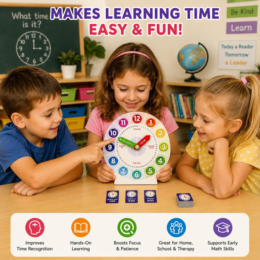 Tick Tock Learn Wooden Teaching Clock for Kids Ages 4+