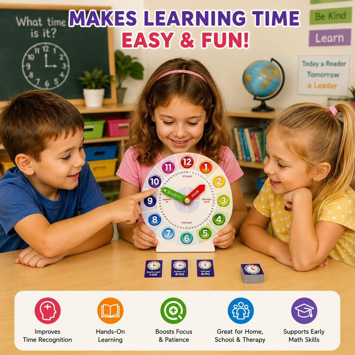 Tick Tock Learn Wooden Teaching Clock for Kids Ages 4+