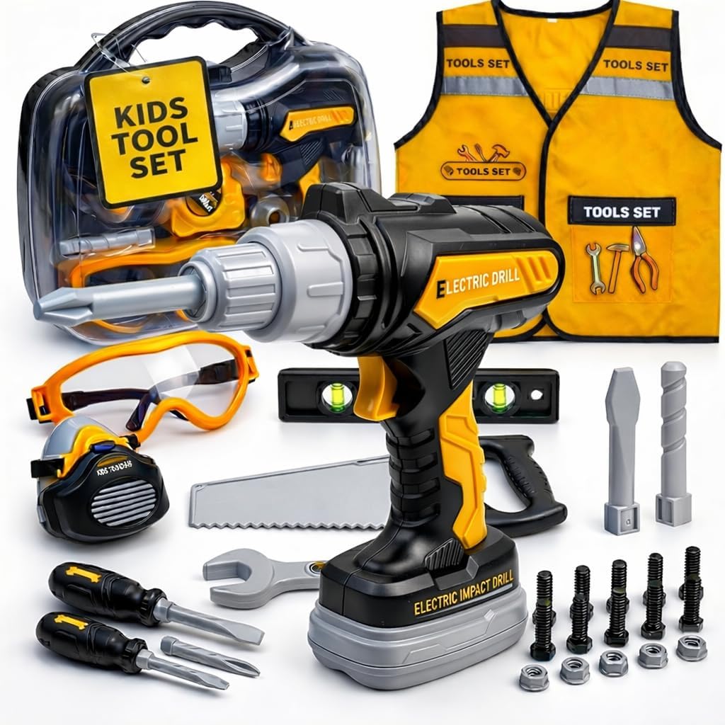 Junior Builder Workshop, Kids Tool Set with Electric Drill & STEM Construction Kit