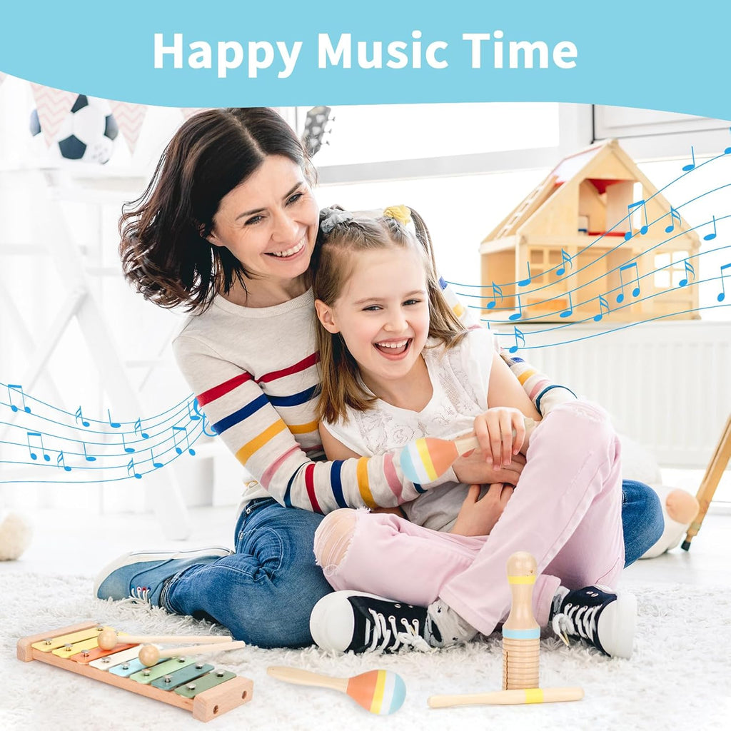 My First Music Makers Wooden Montessori Instrument Set for Toddlers Ages 3+ 9 Piece Musical Toy Collection