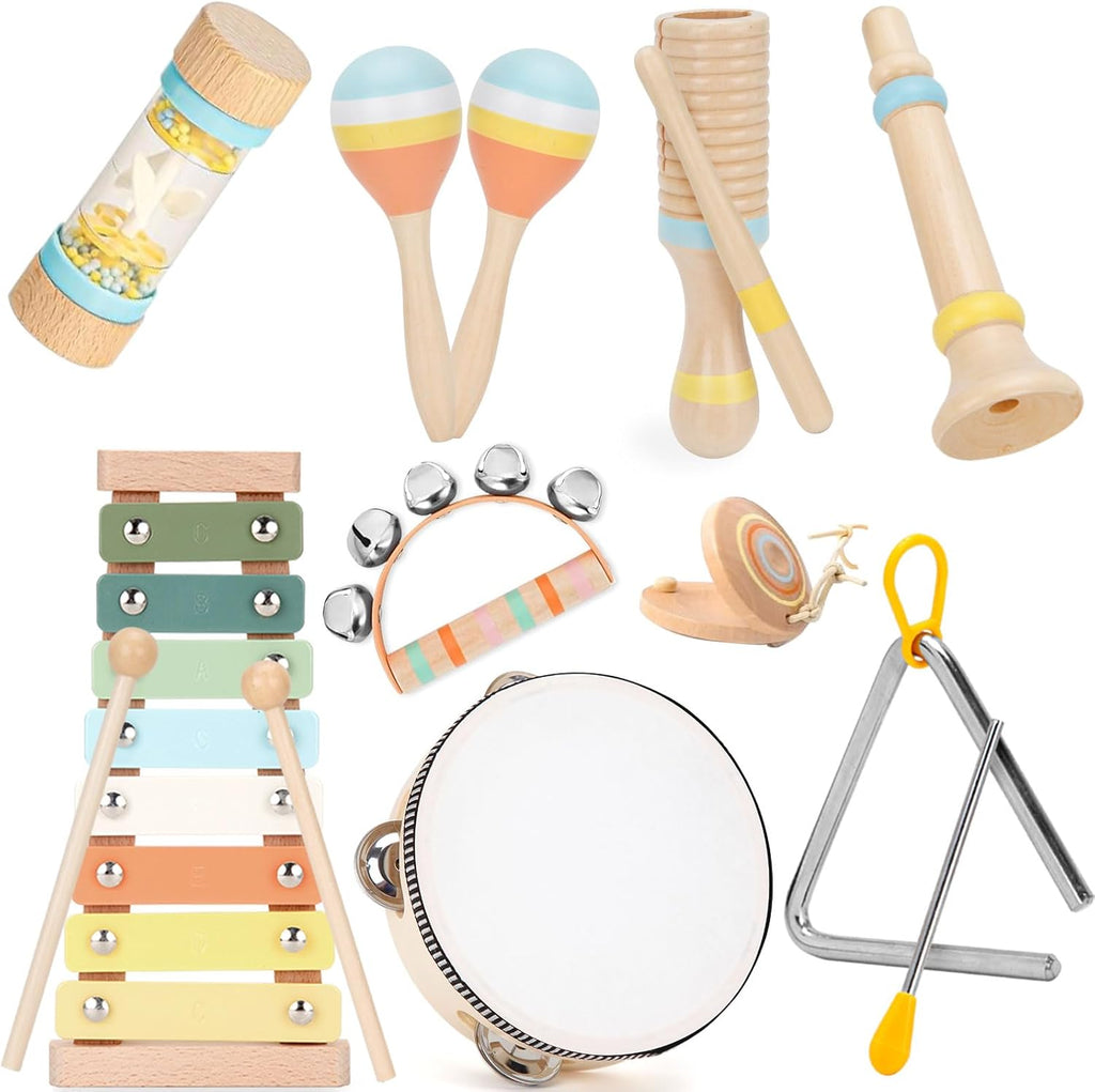My First Music Makers Wooden Montessori Instrument Set for Toddlers Ages 3+ 9 Piece Musical Toy Collection