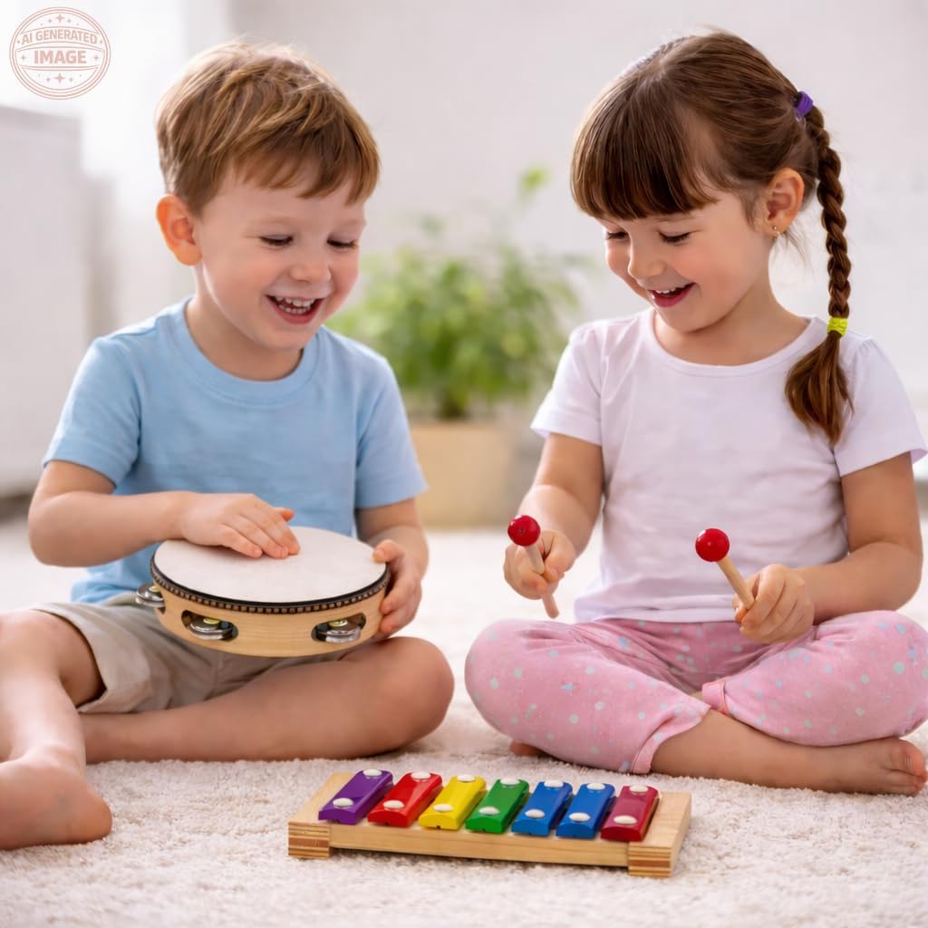 Music and Rhythm Educational Wooden Set Musical Instruments Set for Toddlers Ages 3+