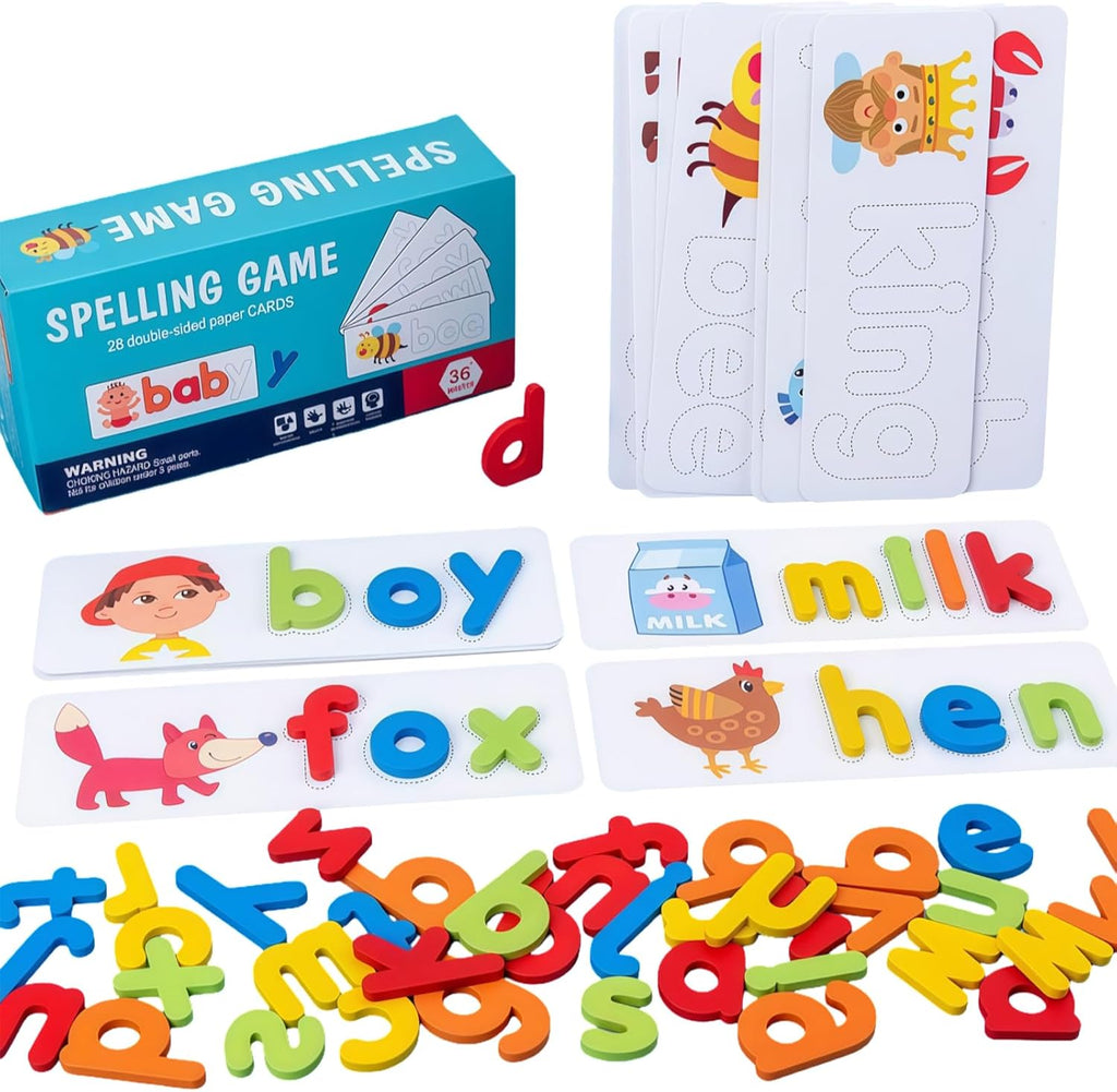 Little Spellers ABC Word Builder Wooden Letter Matching Game with 52 Wooden Letters 56 Word Cards for Kids Ages 3 to 6