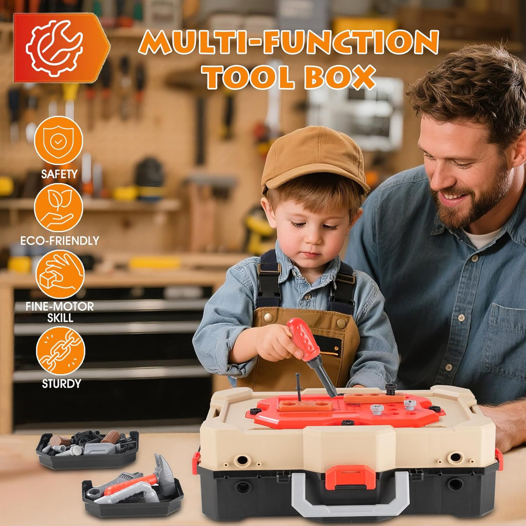 Little Builder Workbench STEM Workshop with Electric Drill Tool Box 83 Piece Construction Set for Kids Ages 3+