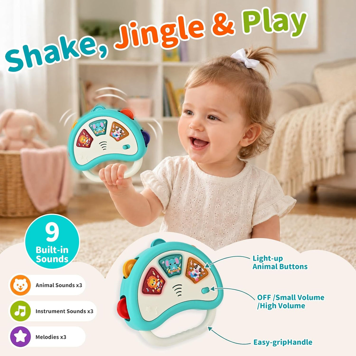 Tiny Tunes Musical Set Baby Music Player and Light Up Tambourine for Toddlers 1 to 3 Sensory Learning Toy 12 Months Plus