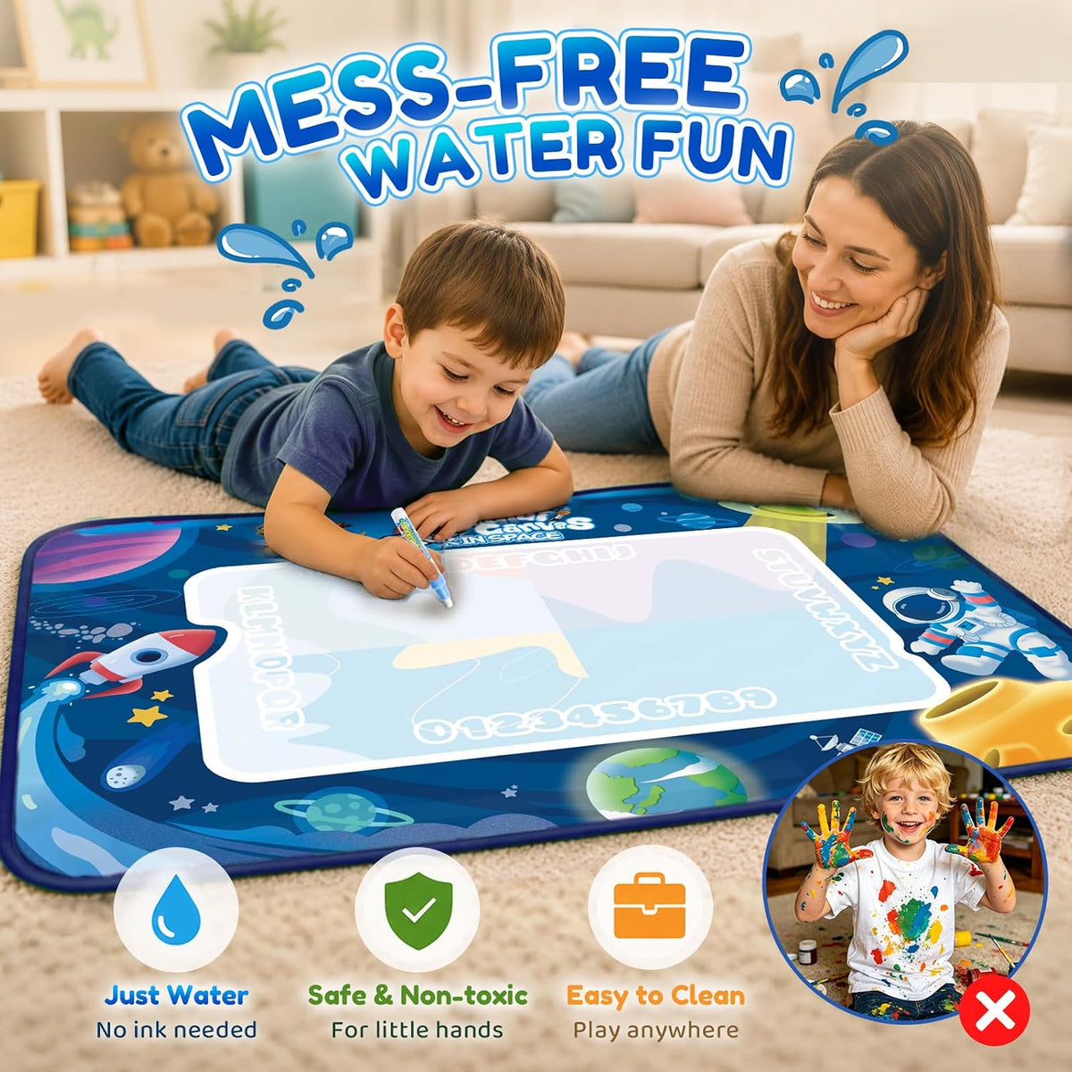 Magic Water Doodle Mat Space Adventure Reusable Drawing & Coloring Mat for Kids