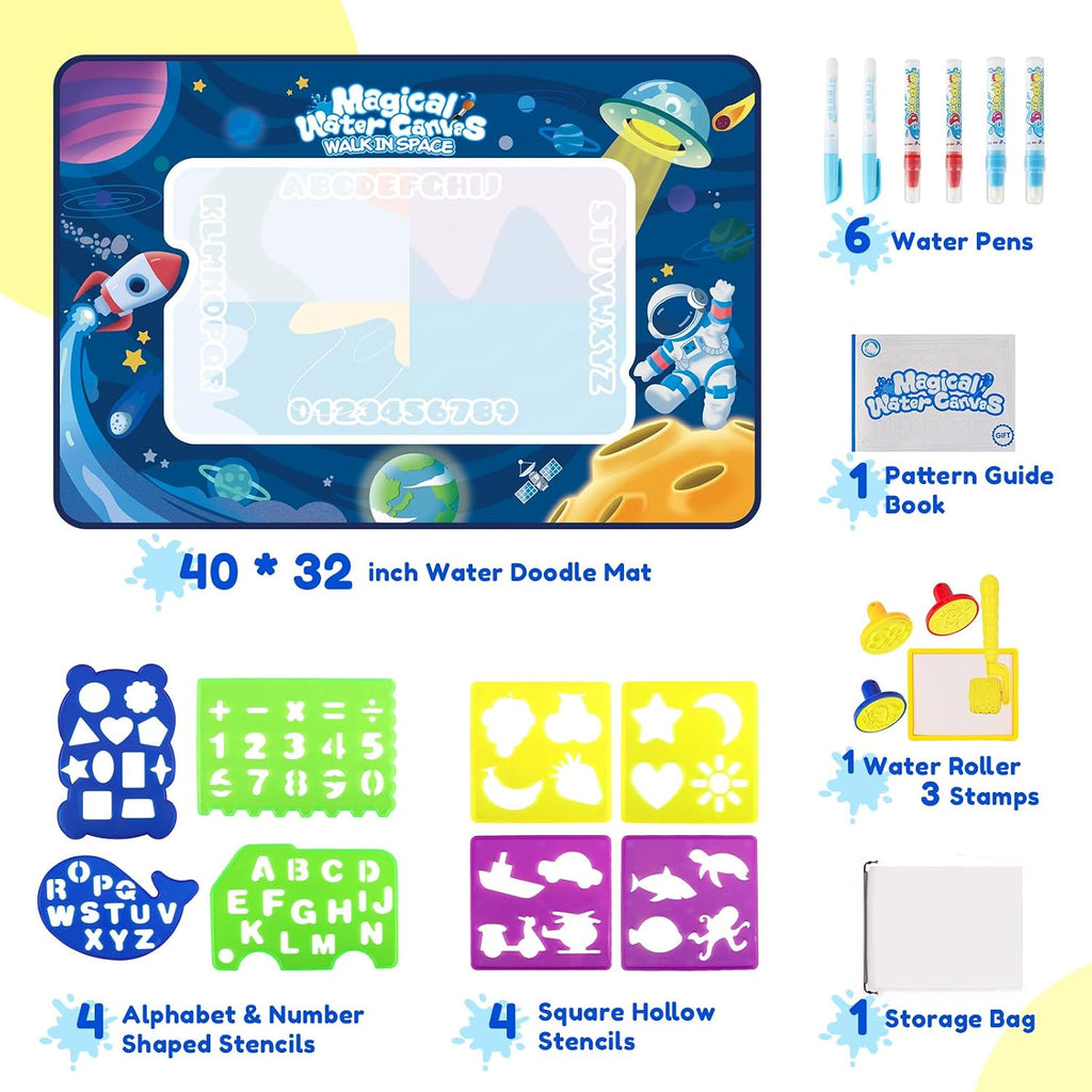 Magic Water Doodle Mat Space Adventure Reusable Drawing & Coloring Mat for Kids