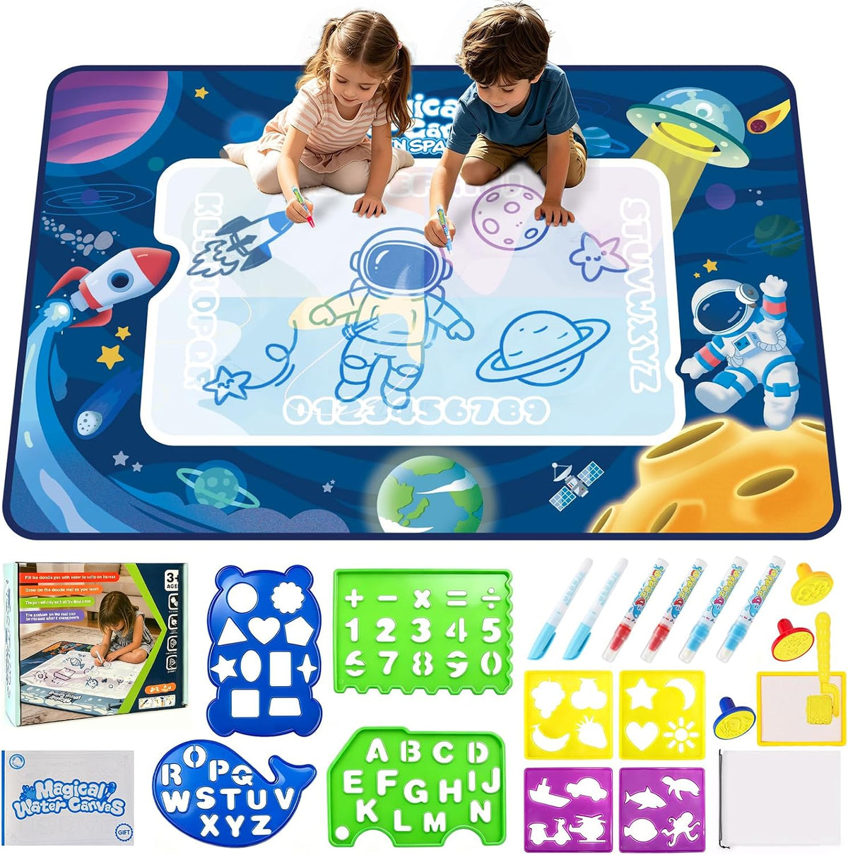 Magic Water Doodle Mat Space Adventure Reusable Drawing & Coloring Mat for Kids