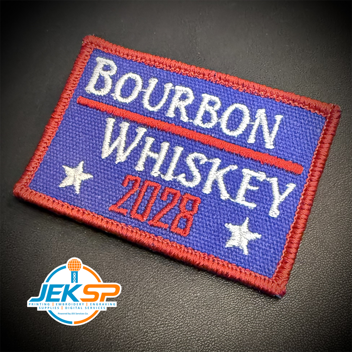 Bourbon & Whiskey for President 2028 Funny Morale Patch, 2x3" | Made in USA | VELCRO® Brand Hook Backing