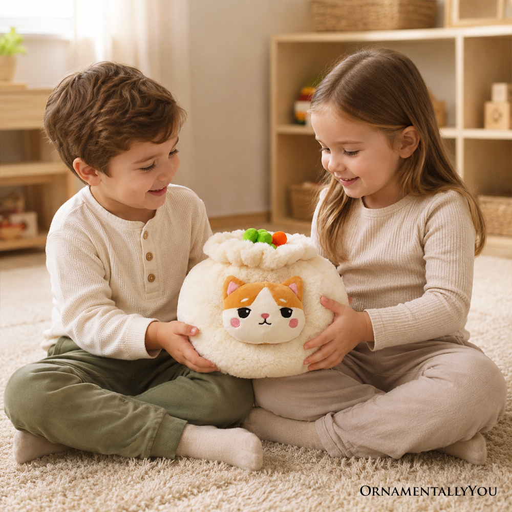 Meow Bao the Dumpling Kitty Plushie Set, 7.5" Adorable Soup Dumpling Stuffed Animal Toy for Kids