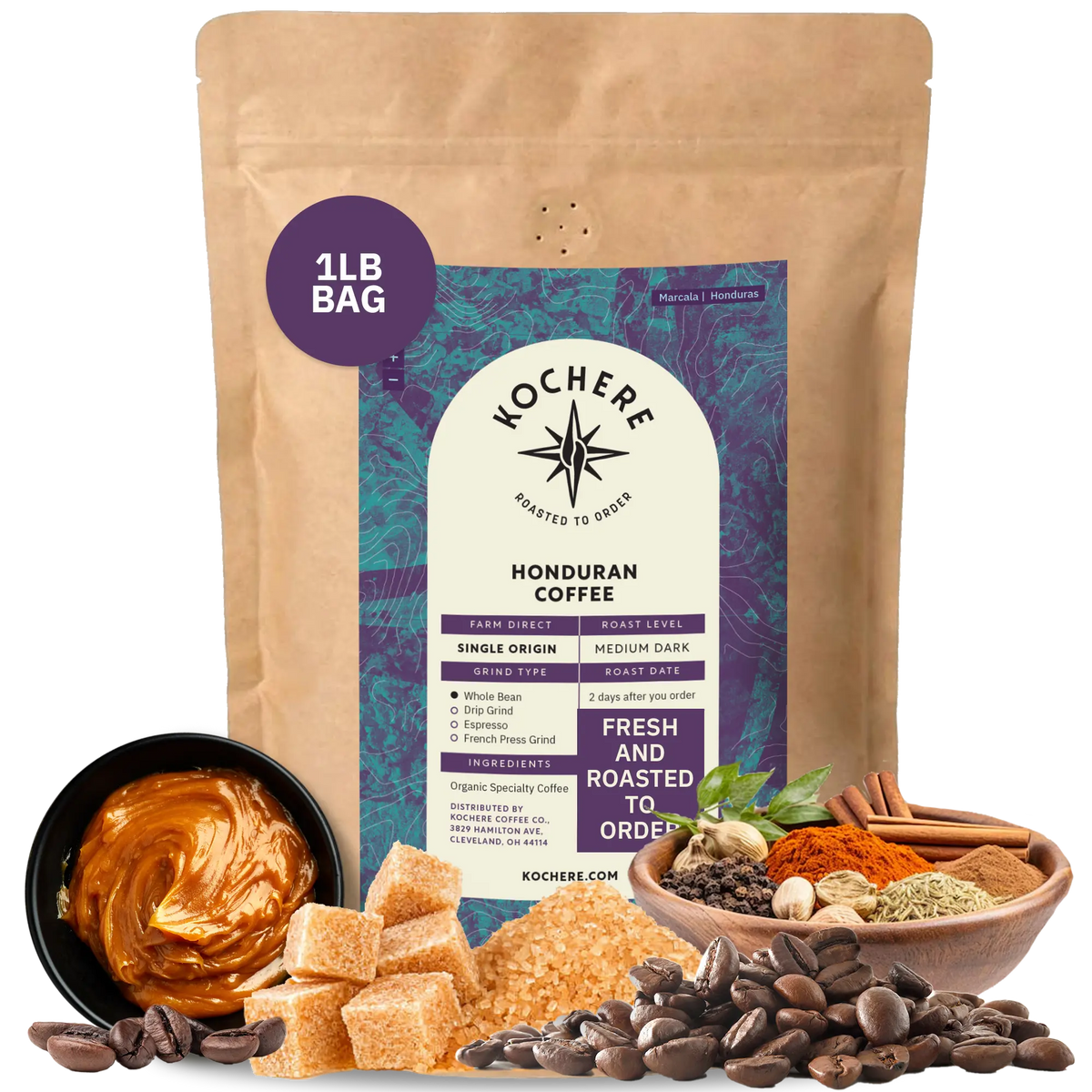 Kochere Coffee Honduran Marcala Organic Medium-Dark Roast - Caramel, Spice, Brown Sugar Notes