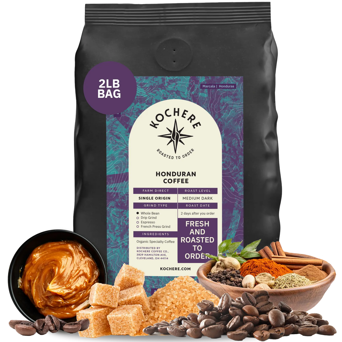 Kochere Coffee Honduran Marcala Organic Medium-Dark Roast - Caramel, Spice, Brown Sugar Notes