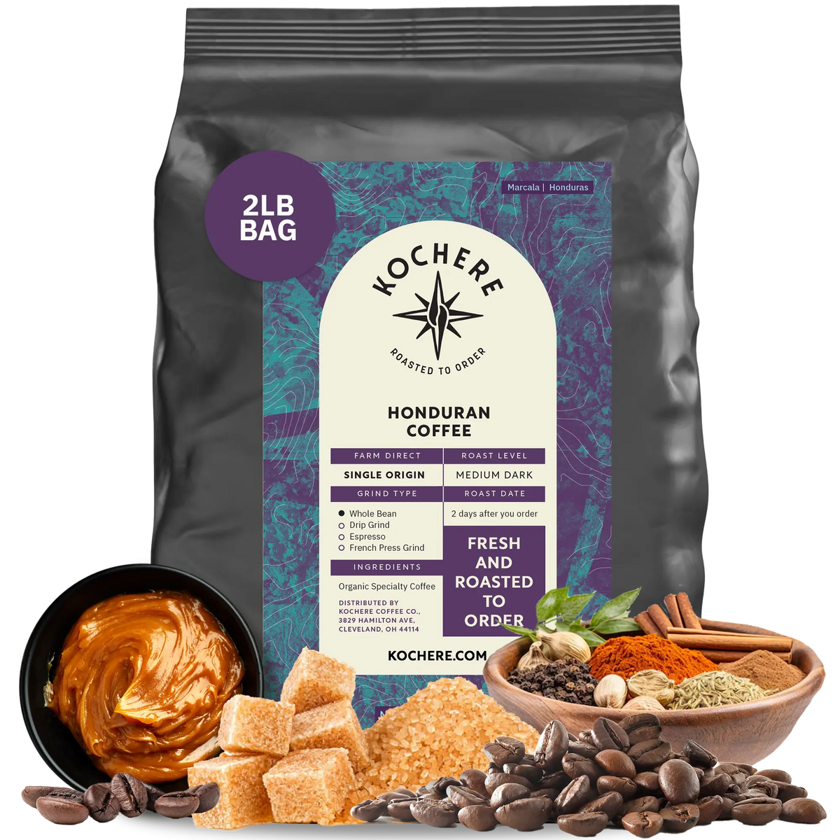Kochere Coffee Honduran Marcala Organic Medium-Dark Roast - Caramel, Spice, Brown Sugar Notes