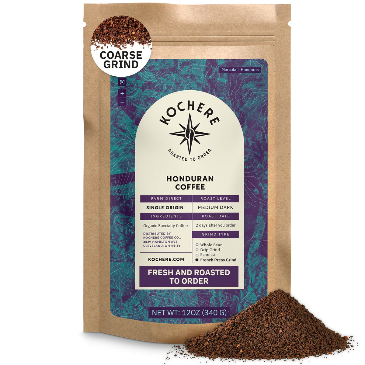 Kochere Coffee Honduran Marcala Organic Medium-Dark Roast - Caramel, Spice, Brown Sugar Notes