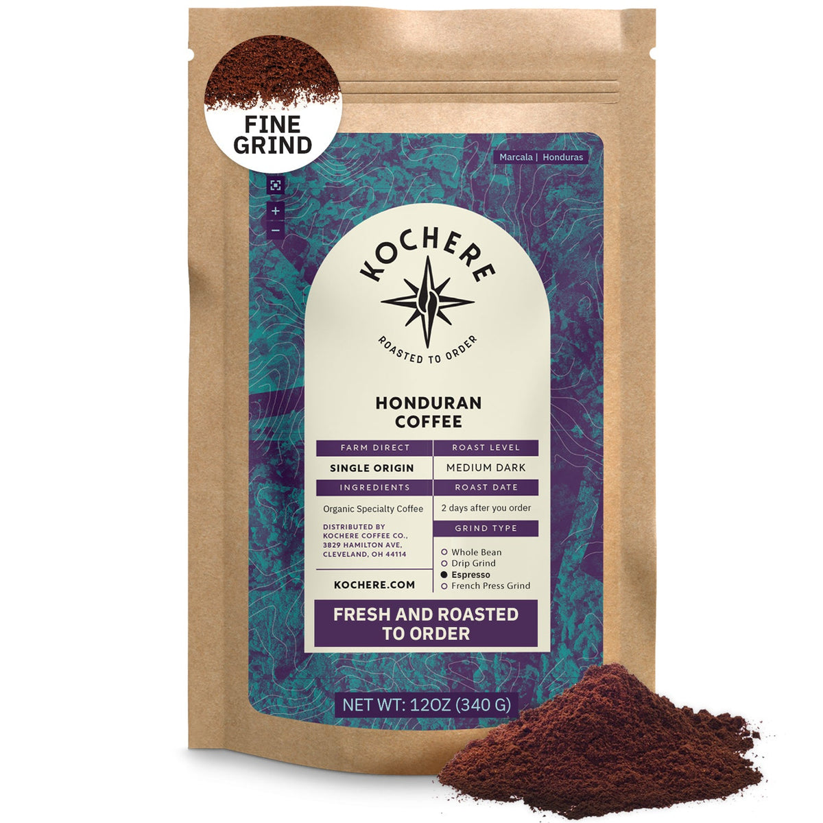 Kochere Coffee Honduran Marcala Organic Medium-Dark Roast - Caramel, Spice, Brown Sugar Notes