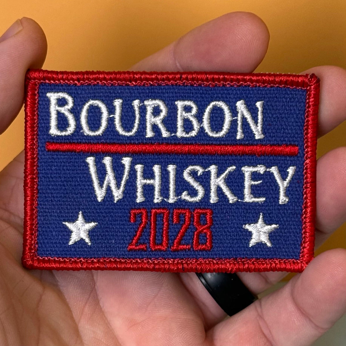 Bourbon & Whiskey for President 2028 Funny Morale Patch, 2x3" | Made in USA | VELCRO® Brand Hook Backing