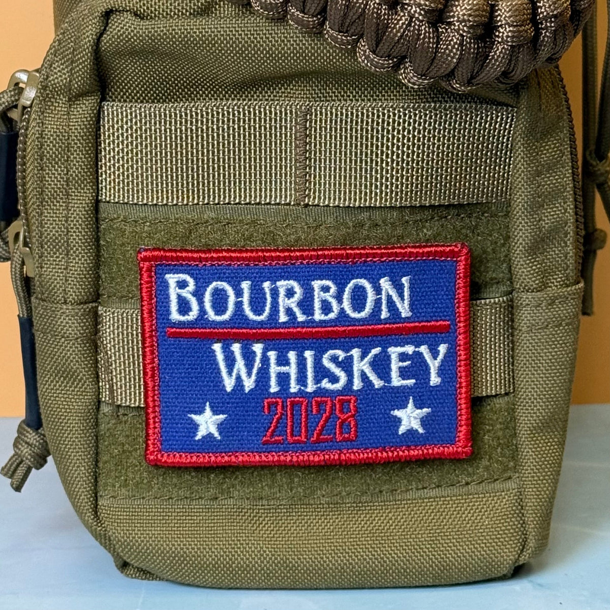Bourbon & Whiskey for President 2028 Funny Morale Patch, 2x3" | Made in USA | VELCRO® Brand Hook Backing