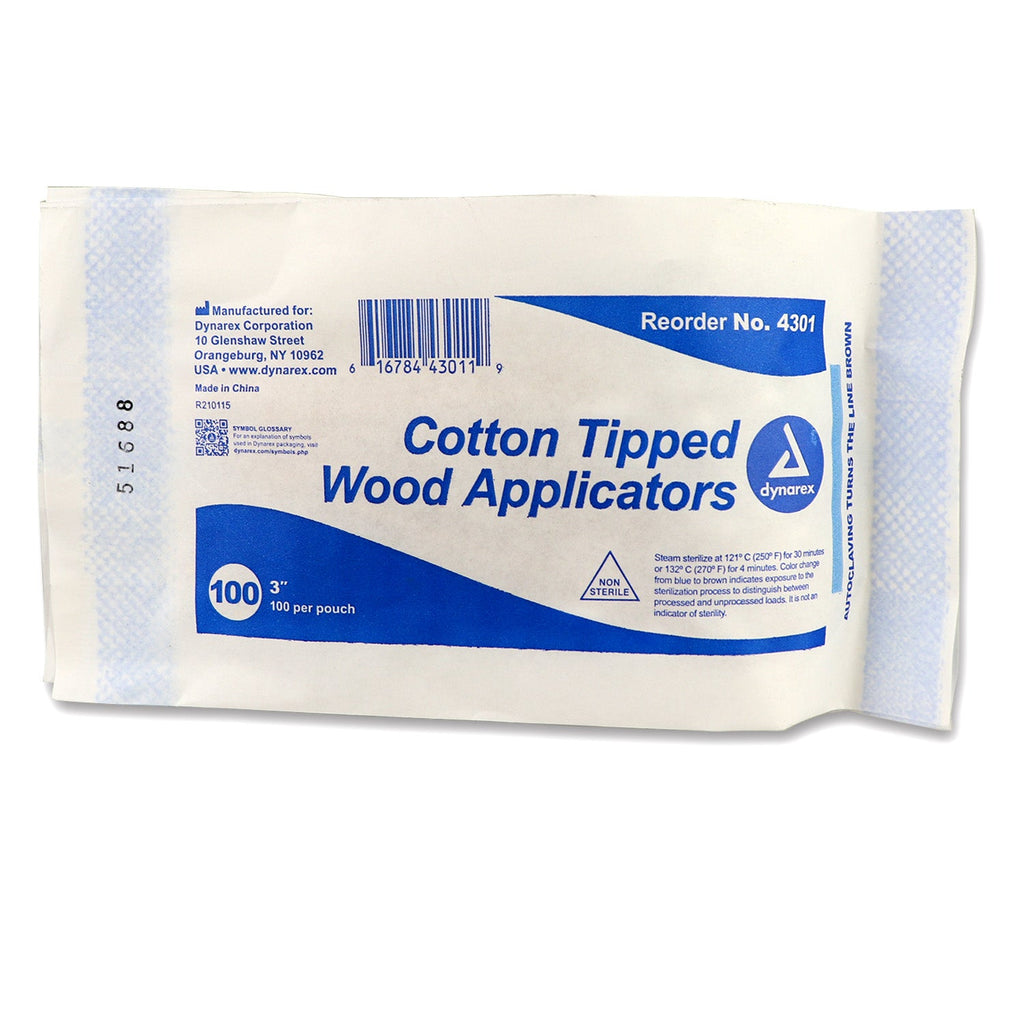 Cotton tipped applicator, 3", non-sterile, 100 per package