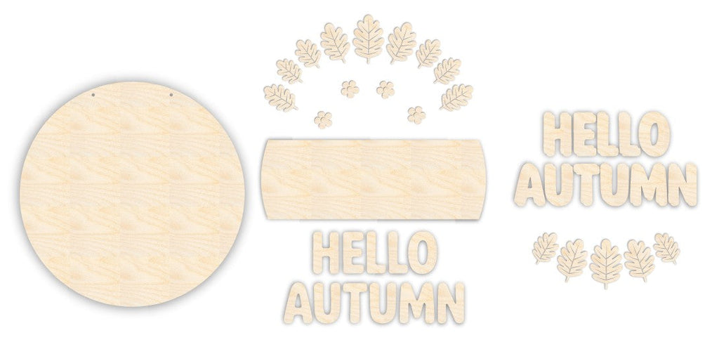 Unfinished Wood Hello Autumn Door Sign Kit | Wood Craft Cutouts | 1/4" Thick |