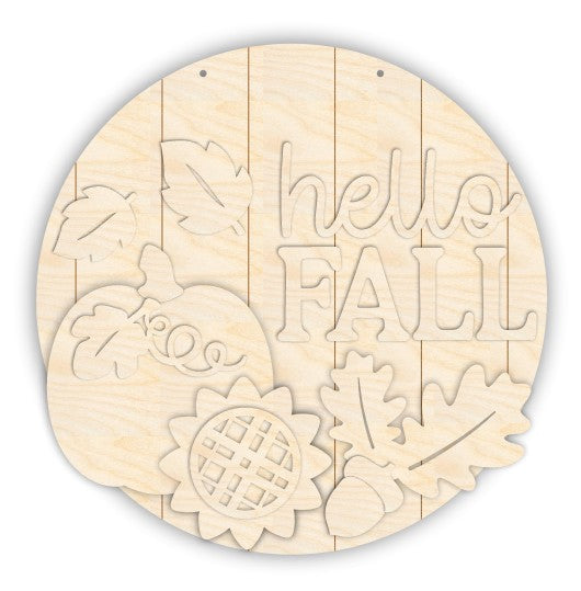 Unfinished Wood Hello Fall Pumpkin and Leaves Door Sign Kit | Wood Craft Cutouts | 1/4" Thick |
