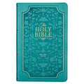 KJV Holy Bible, Giant Print Standard Size Faux Leather Red Letter Edition - Thumb Index & Ribbon Marker, King James Version, Teal Floral