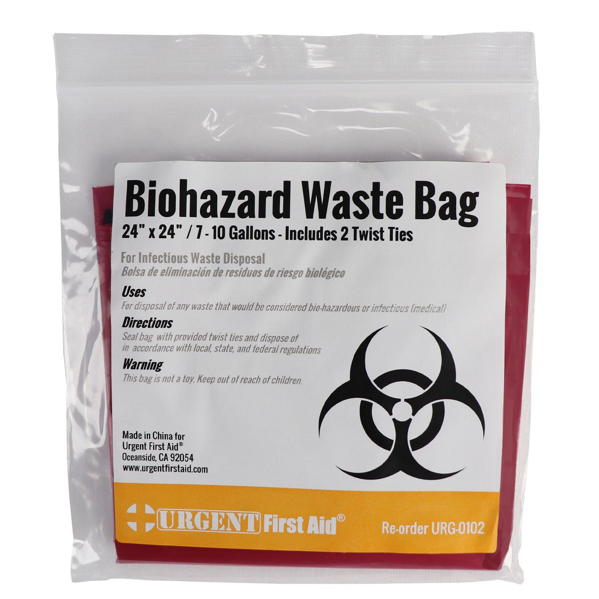 Biohazard Bag, 24"x24", Twist Ties, Bagged