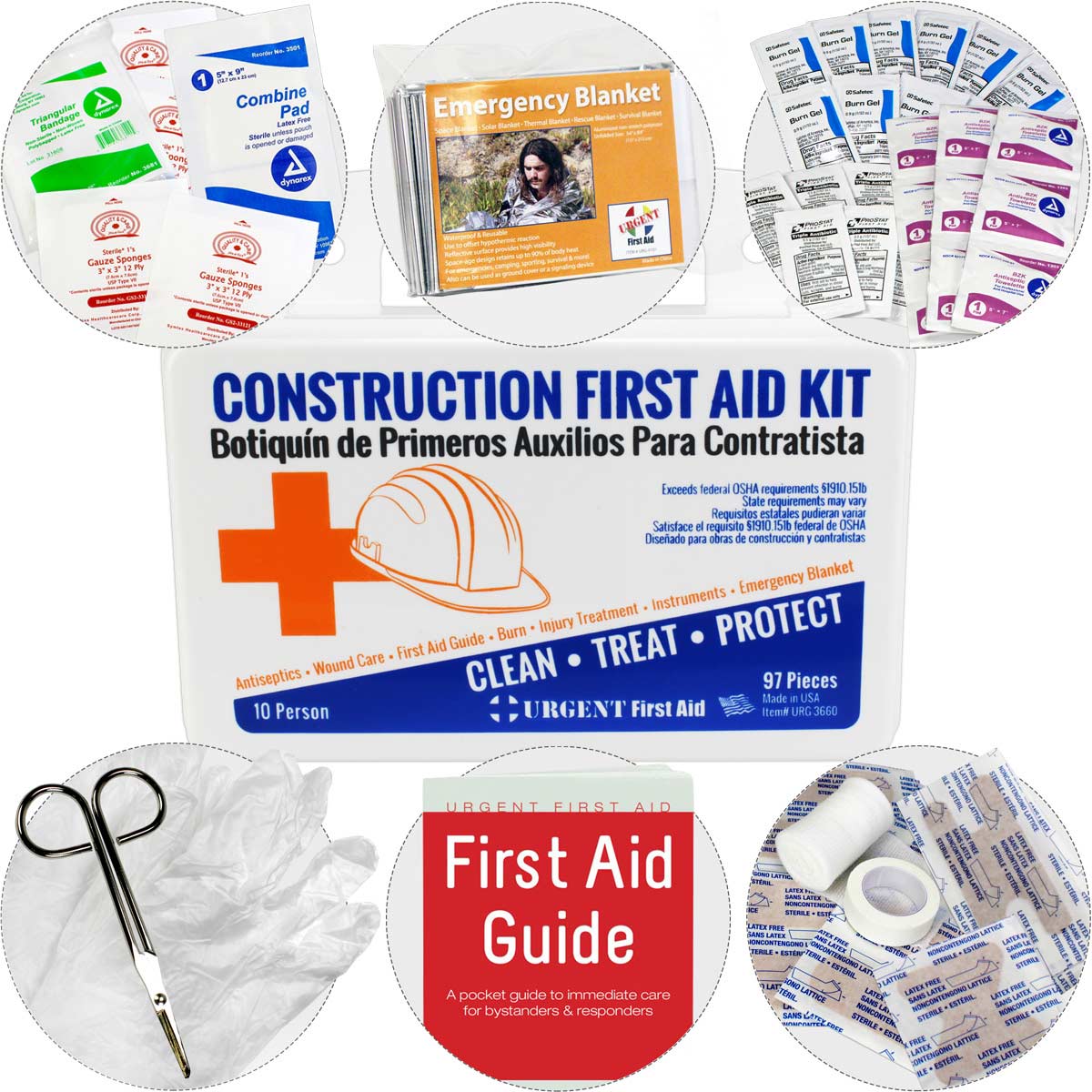 Bilingual OSHA Contractors First Aid Kit for Job Sites up to 10 People, 97 pieces
