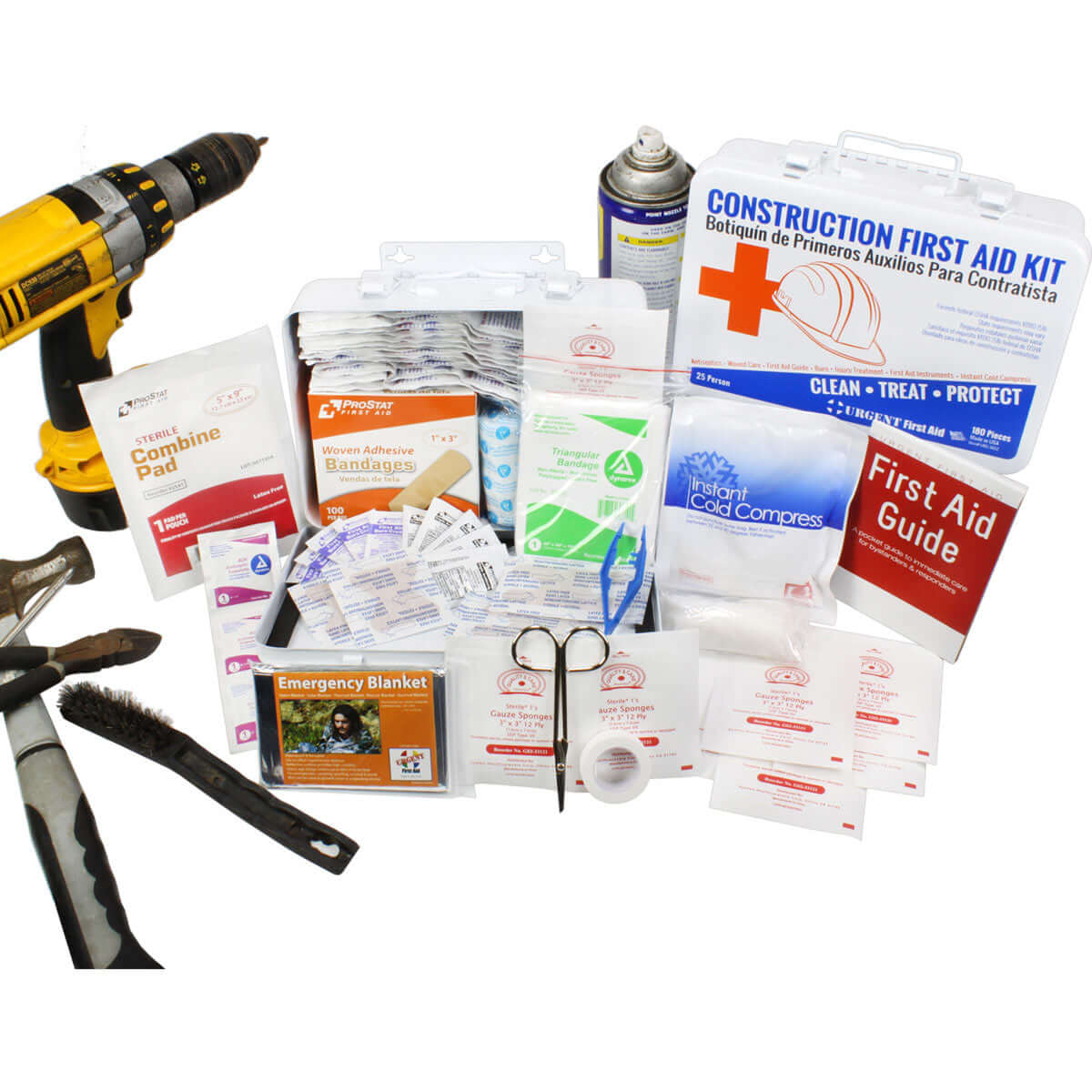 Bilingual OSHA Contractors First Aid Kit for Job Sites up to 25 People, 180 pieces
