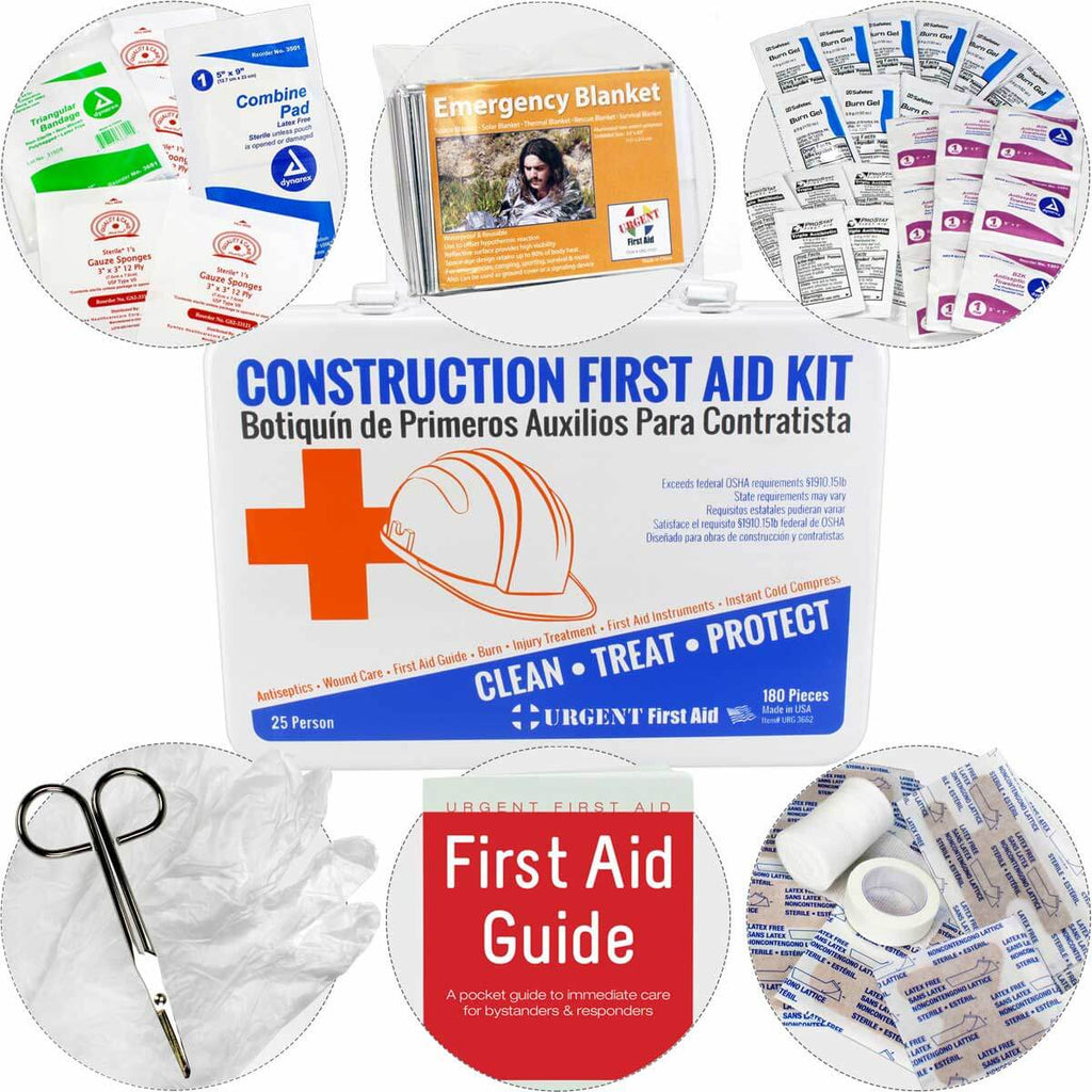 Bilingual OSHA Contractors First Aid Kit for Job Sites up to 25 People, 180 pieces