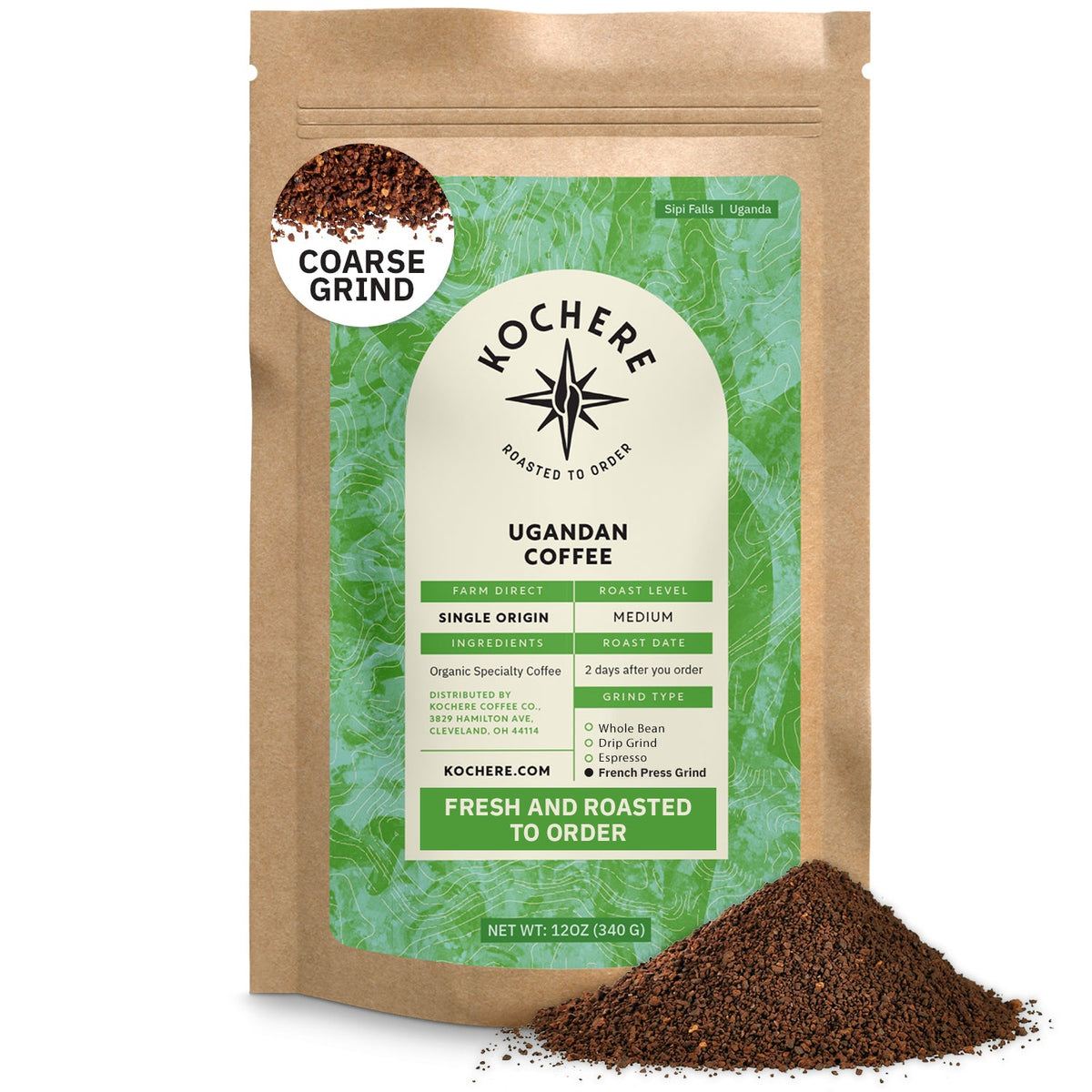 Kochere Coffee Ugandan Sipi Falls Single Origin, Organic Medium Roast - Raisin, Fig, Brown Sugar Notes