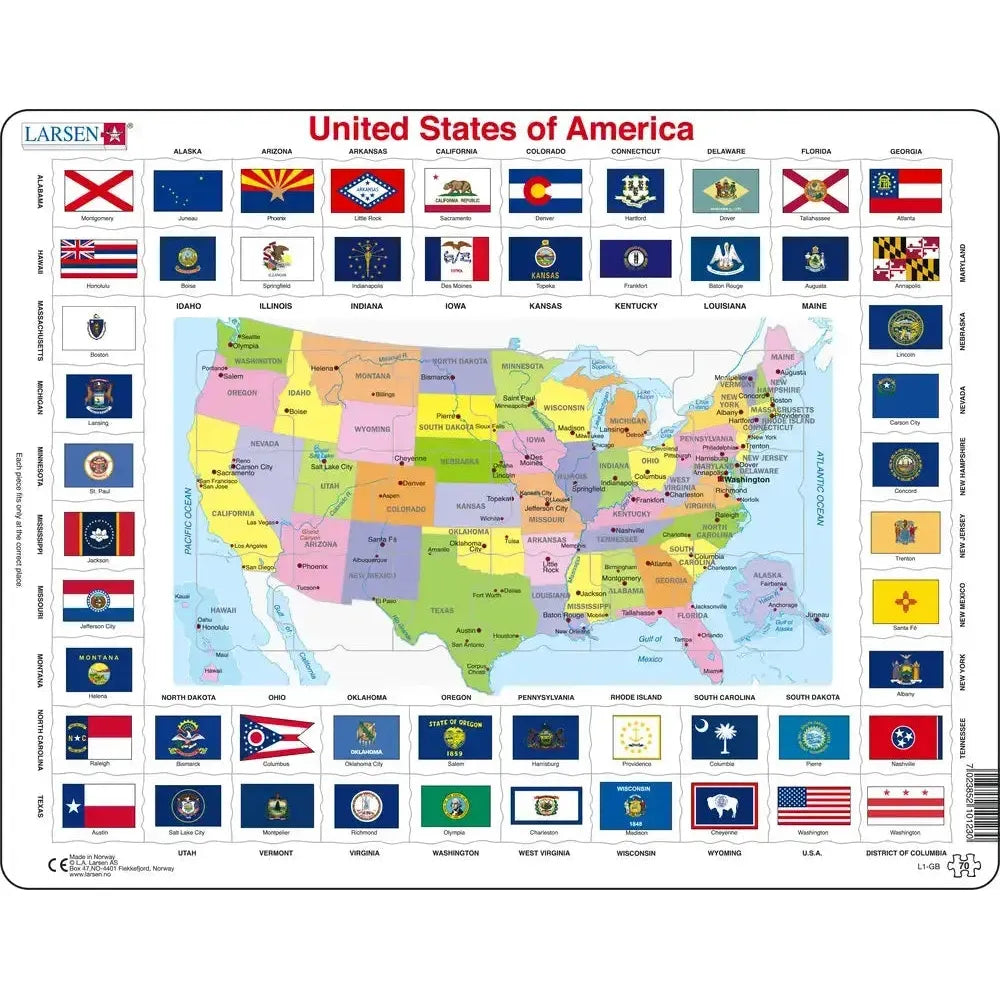 United States of America Map 70 Piece Tray Jigsaw Puzzle Larsen