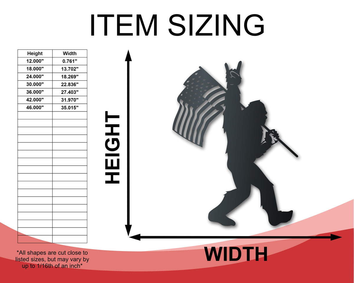 American Bigfoot Metal Sign | Patriotic Paranormal Wall Art | Indoor Outdoor | Up to 46" | Over 20 Color Options