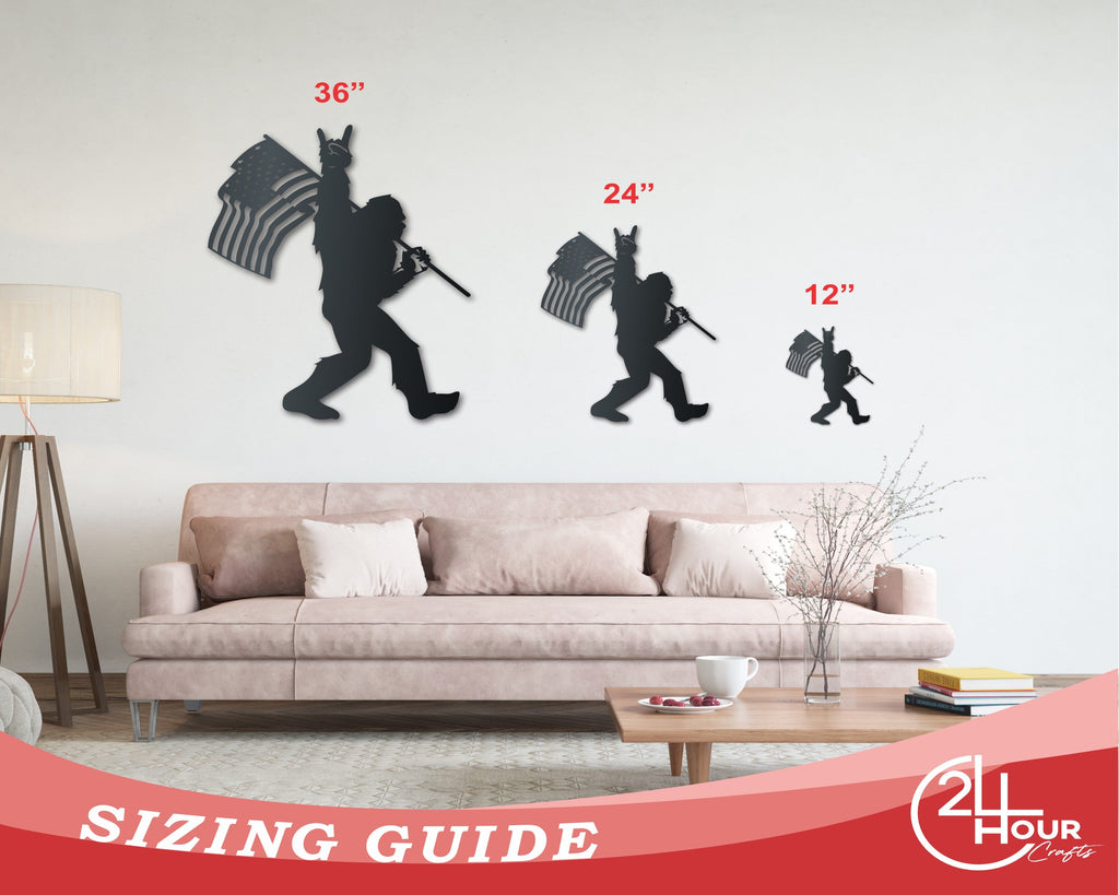 American Bigfoot Metal Sign | Patriotic Paranormal Wall Art | Indoor Outdoor | Up to 46" | Over 20 Color Options
