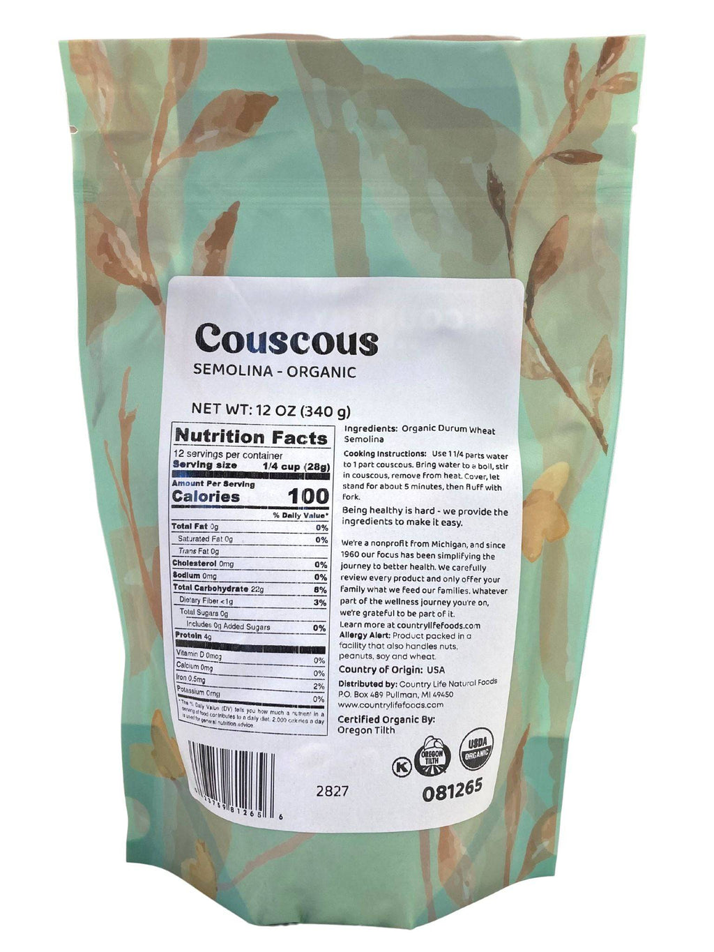 Couscous, Semolina, Organic