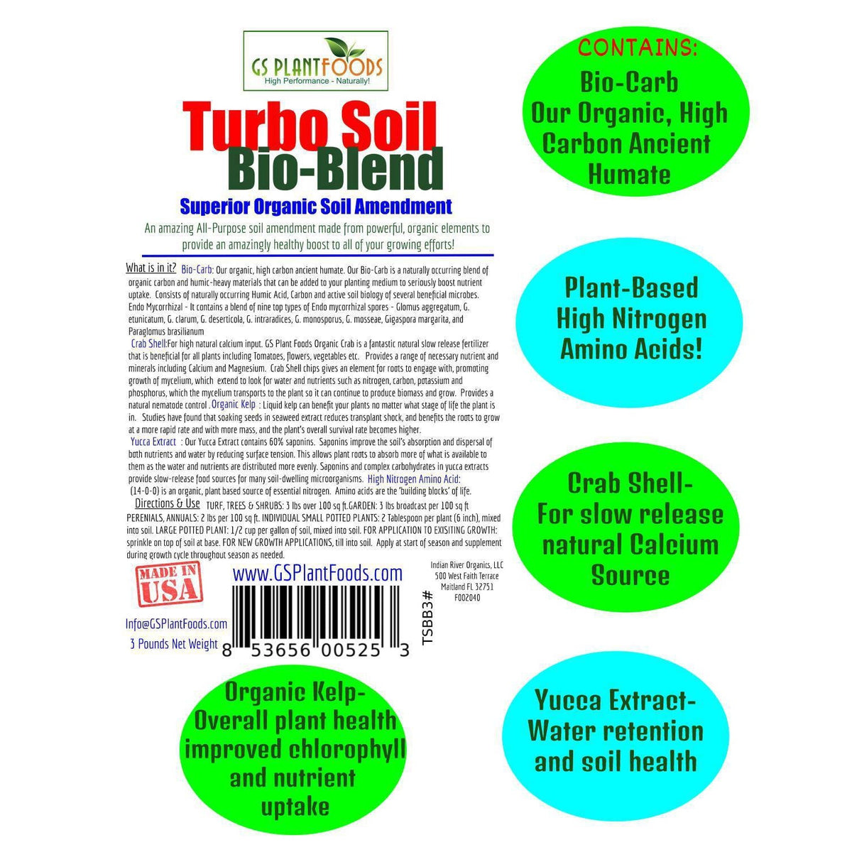 Turbo Soil Bio-Blend, Superior Organic Soil Amendment, 3 pound bag