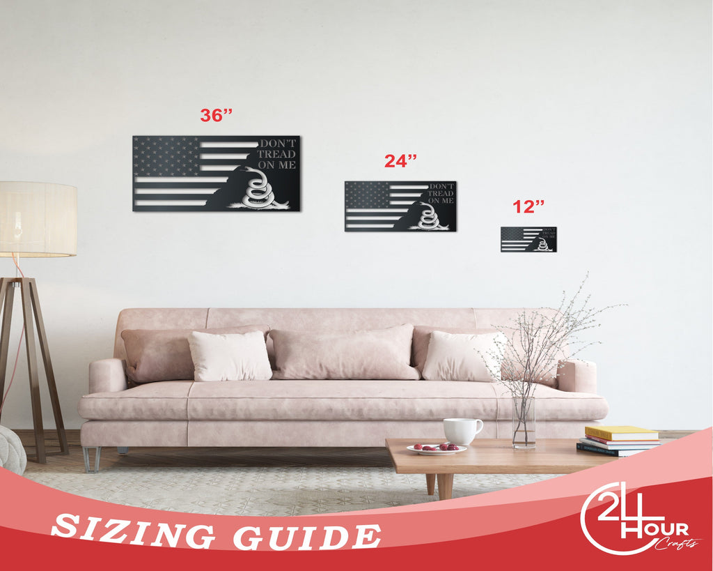 Metal Don't Tread on Me Wall Art | American Flag Sign | Indoor Outdoor | Up to 46" | Over 20 Color Options