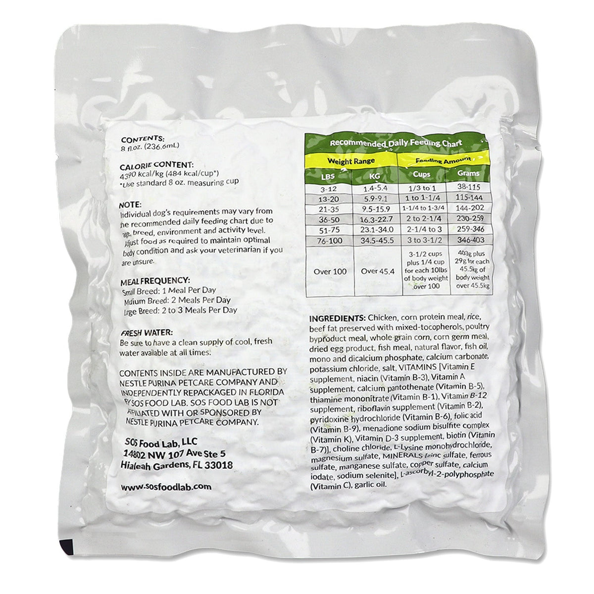 Grab and Go Pet Food Ration, Dog, 8oz Pack