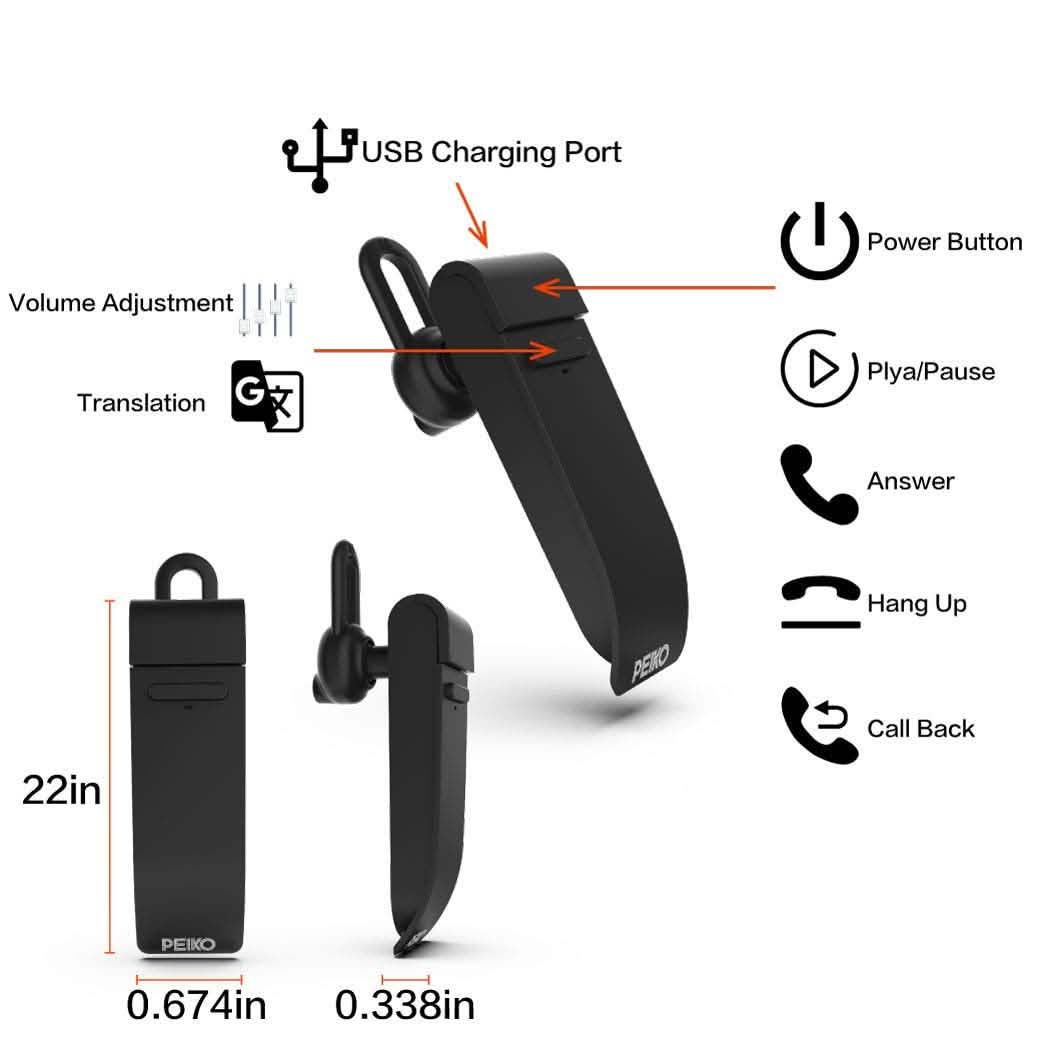 PEIKO World Language Translator Single Earbud – Real-Time Voice Translation