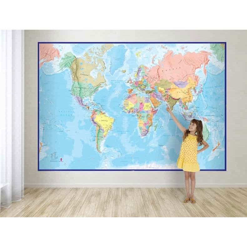 Giant World Wall Map Mural (blue)