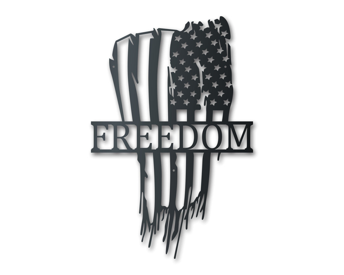 Custom Metal Tattered American Flag Sign | Patriotic Wall Art | Indoor Outdoor | Up to 46" | Over 20 Color Options