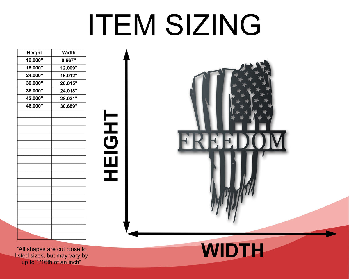 Custom Metal Tattered American Flag Sign | Patriotic Wall Art | Indoor Outdoor | Up to 46" | Over 20 Color Options